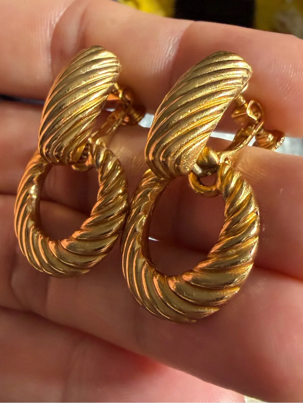 Door Knocker Round Dangle Drop Clip on Earrings Women Gold Tone